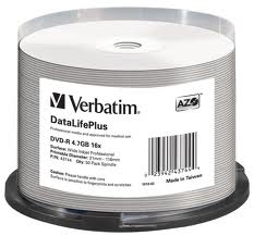 Verbatim DVD-R 16x DataLifePlus Wide Inkjet Professional 50pk Spindle - No ID Brand (43744)-0