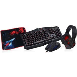 Gaming Corded Keyboard MANTA US black Corded Mouse Corded Headset Mousepad MGS001