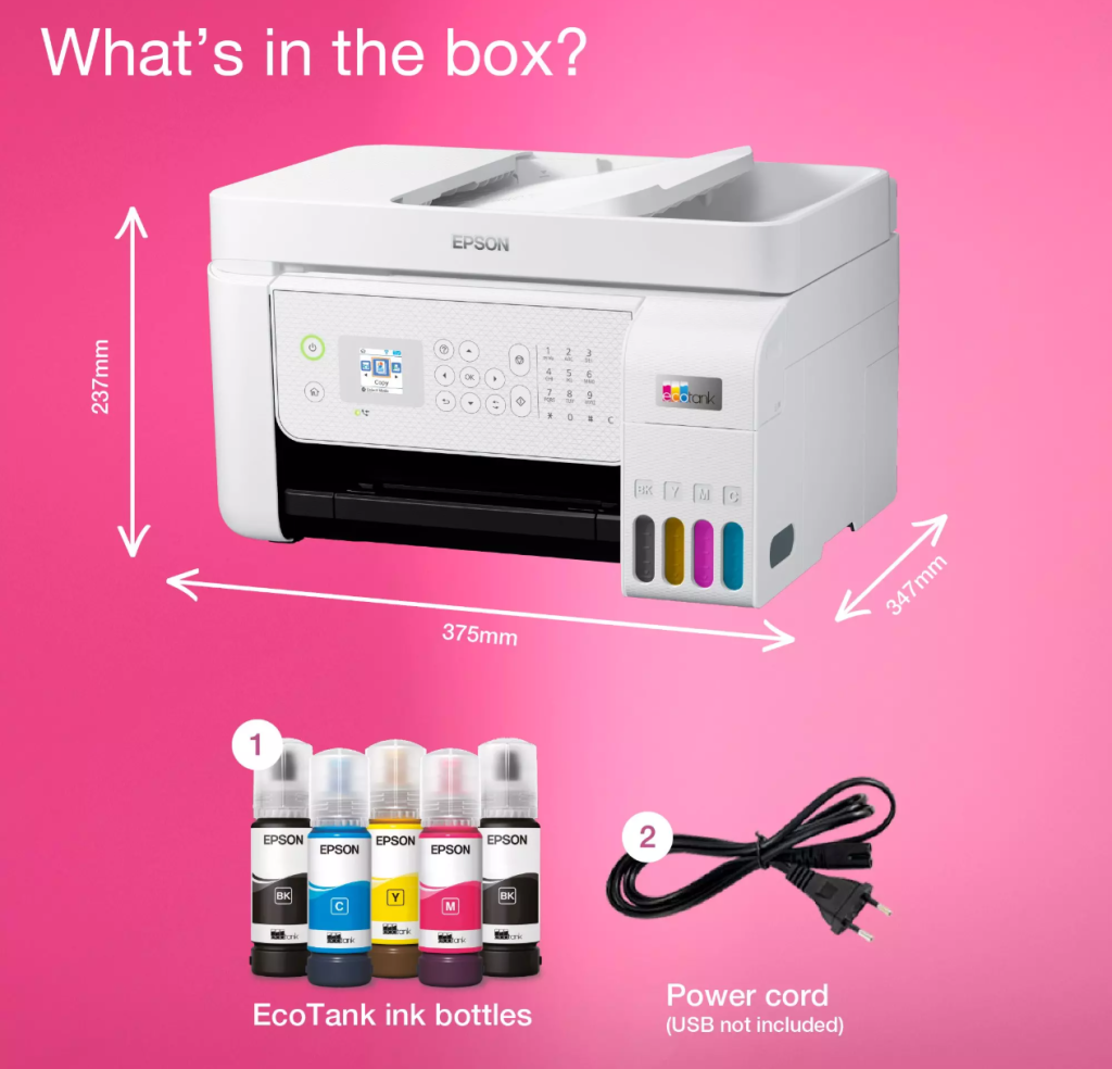 EPSON ECO TANK PRINTER L5316 A4, ALL IN ONE INKJET COLOR BUSINESS ITS (C11CJ65413) What's in the box | Cyprus PC