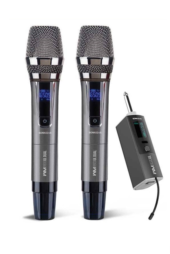 SonicGear WM8800UL DUAL 2 Studio Quality Metal Body Wireless UHF Microphones with Receiver